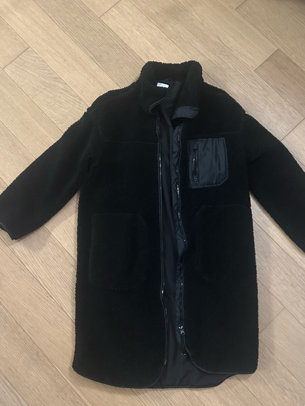 Woman’s H&M Black Sherpa Long Coat - Lightweight Warmth